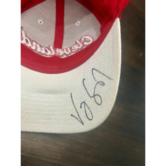 Vintage Red Cleveland Golf Strapback Hat Wool Mens Autographed VJ Singh Beige - Picture 2 of 4